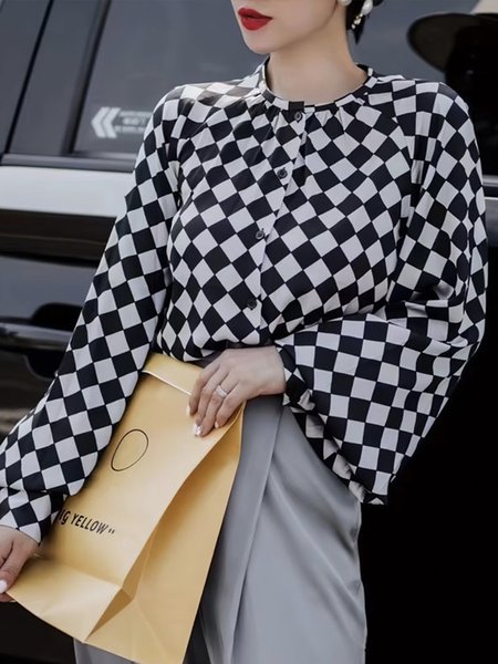 

Daily Long sleeve Crew Neck Regular Fit Urban Blouse, Black, Blouses and Shirts