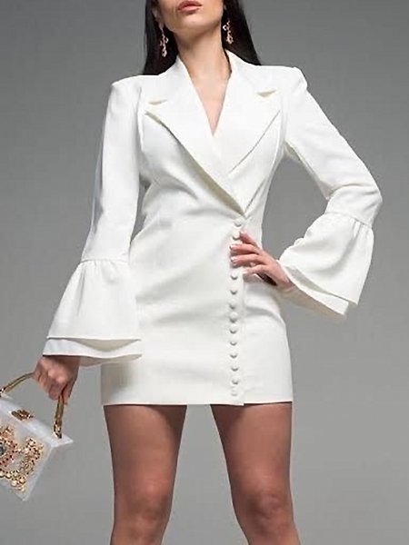 

Flare Sleeve Elegant Regular Fit Mini Dress, White, Mini Dresses