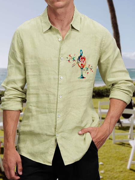

Cotton and linen style net based leisure music color long sleeve shirts, As picture, Long Sleeve Shirts