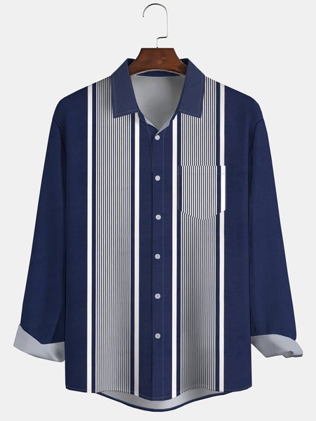 

Men's Printed Long Sleeve Hawaiian Shirt with Chest Pocket, Blue, Long Sleeve Shirts