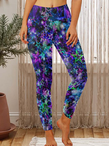 

Women Colorful Texture Star Casual Floral Leggings, As picture, Leggings