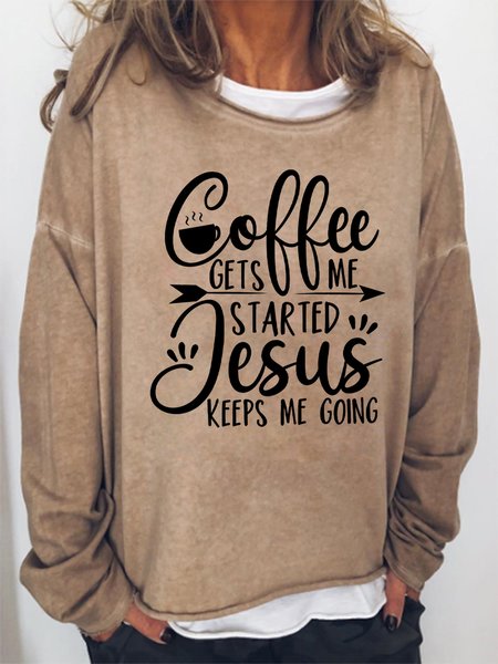 

Coffee Gets Me Started Jesus Keeps Me Going Women's Sweatshirt, Light brown, Hoodies&Sweatshirts