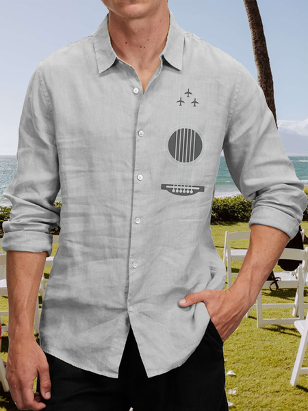 

Cotton and linen net color based music guitar style leisure long-sleeved shirts, As picture, Long Sleeve Shirts