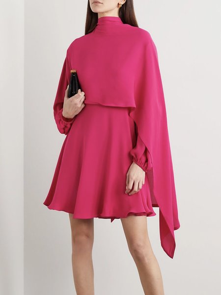 

Elegant Regular Fit Turtleneck Plain Mini Dress, Rose red, Mini Dresses