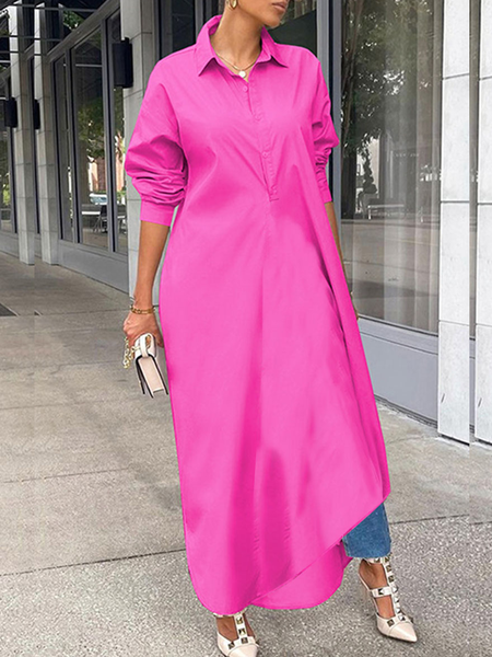 

Loose Shirt Collar Long sleeve Urban Mid-long Tops, Rose red, Tops
