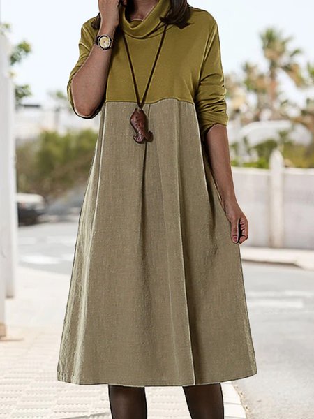 

Casual Loose Cotton Color Block Dresses, Yellow, Mini Dresses