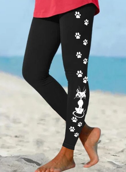 

Women's Black Cat Paws Simple Halloween Leggings, Leggings