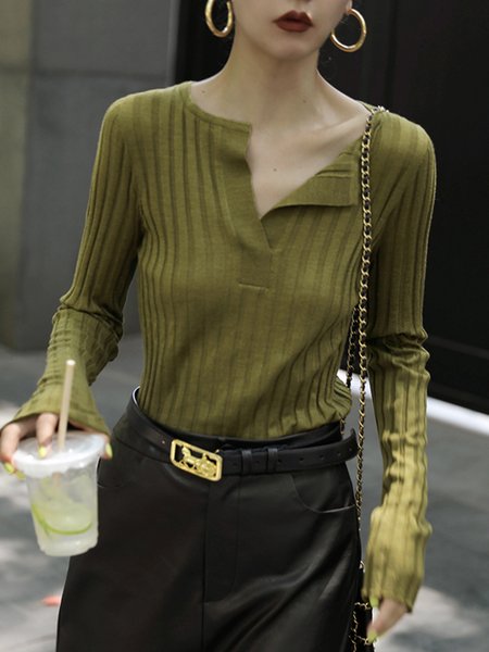 

Daily Long sleeve Regular Fit Simple Sweater, Green, Sweaters