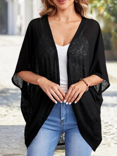 

Cross Neck Loose Casual Other Coat, Black, Cardigans