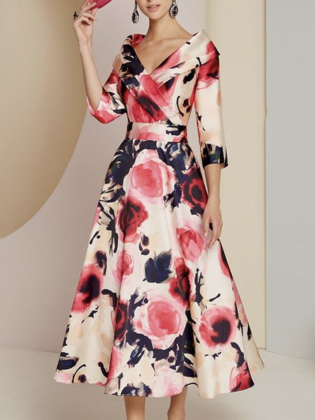 

Elegant Floral Cold Shoulder Regular Fit Midi Dress, Multicolor, Midi Dresses
