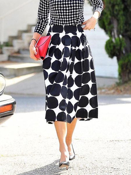 

Daily Black Midi Polka Dots Regular Fit Skirt, Skirts