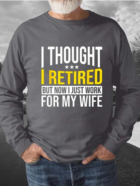 

Men Retired Wife Family Letters Regular Fit Sweatshirt, Gray, Hoodies&Sweatshirts