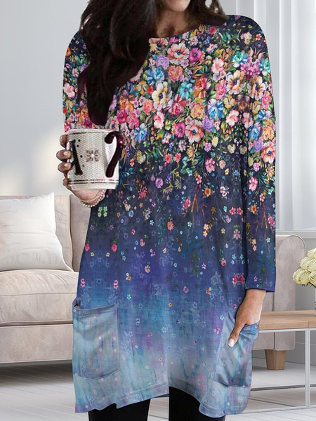 

Women Abstract Art Prints Crew Neck Dresses, As picture, Dresses