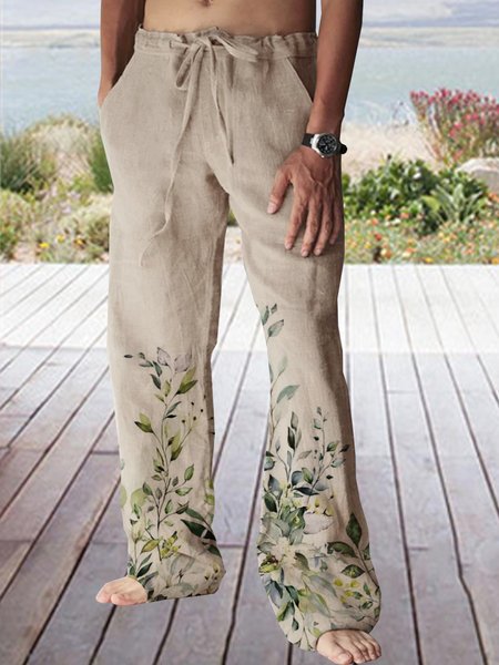 

Cotton Linen Hawaiian Casual Trousers, As picture, Men's pants