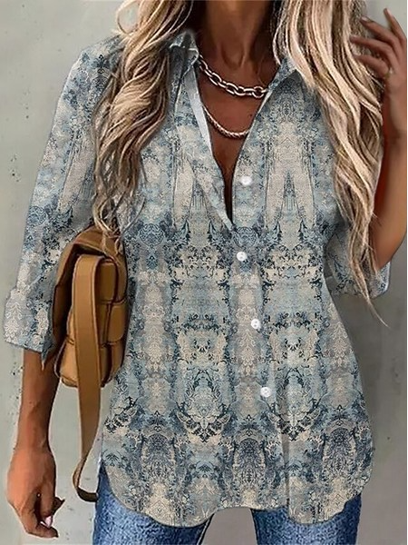 

Vintage Shirt Collar Regular Fit Top, Gray, Shirts & Blouses