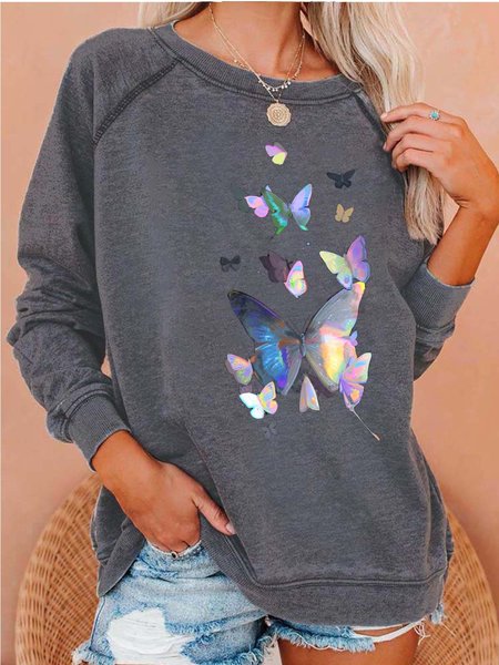 

Women Butterfly Colorful Animal Casual Sweatshirts, Gray, Hoodies&Sweatshirts