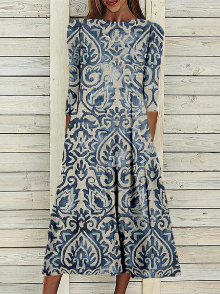 

Loose Crew Neck Floral Dress, Multicolor, Dresses