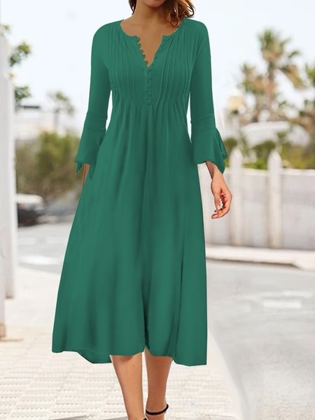 

Button Ruffle half open loose a-hem midi Dress Plus Size, Green, Dresses