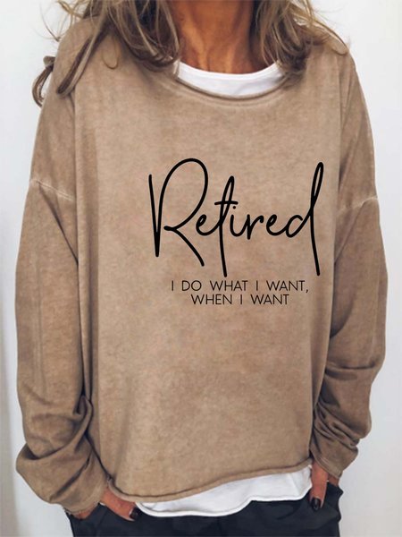Women Retired Loose Casual Text Letters Sweatshirts, Khaki, Hoodies&Sweatshirts