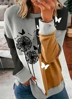 

Loose Crew Neck Colorblock Dandelion Sweatshirts, Multicolor, Sweatshirts & Hoodies
