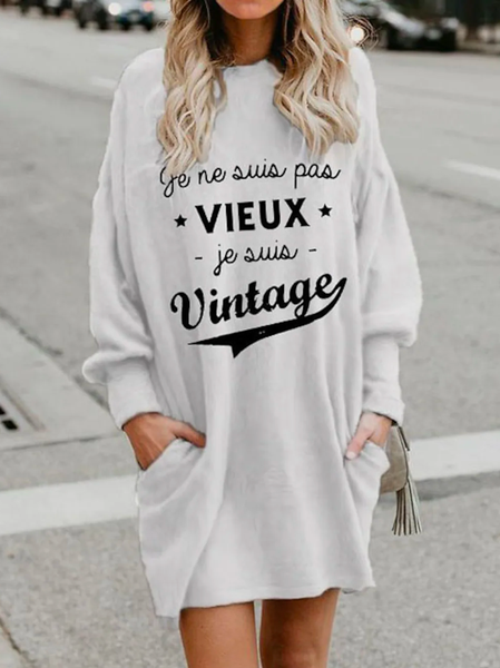 

Text Letters Regular Fit Long sleeve Dresses, White, Mini Dresses