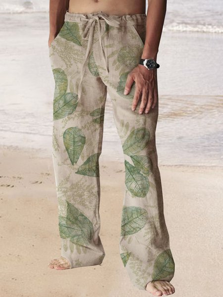 

Cotton Linen Hawaiian Casual Trousers, As picture, Men's pants