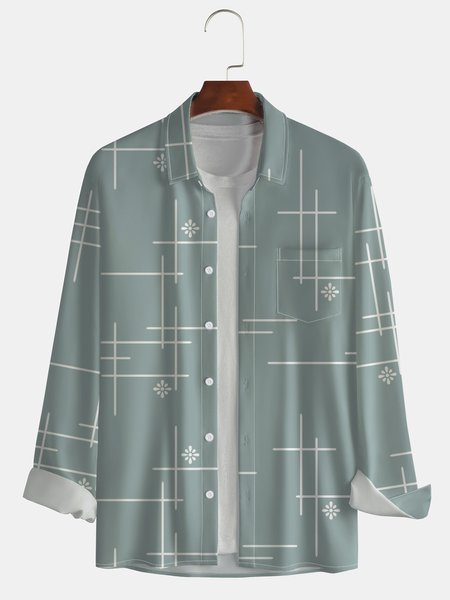 

Men's Geometric Graphic Print Long Sleeve Shirt, Blue, Long Sleeve Shirts