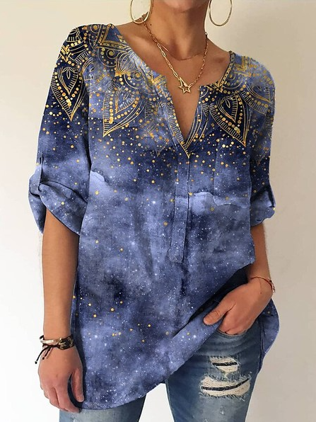 

Paisley Loose V Neck Casual Tops, Purple, Shirts & Blouses