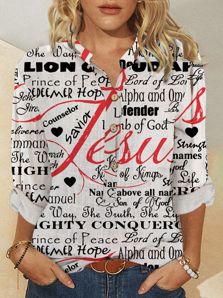 

Casual Text Letters V Neck Loose Blouse, White, Shirts & Blouses