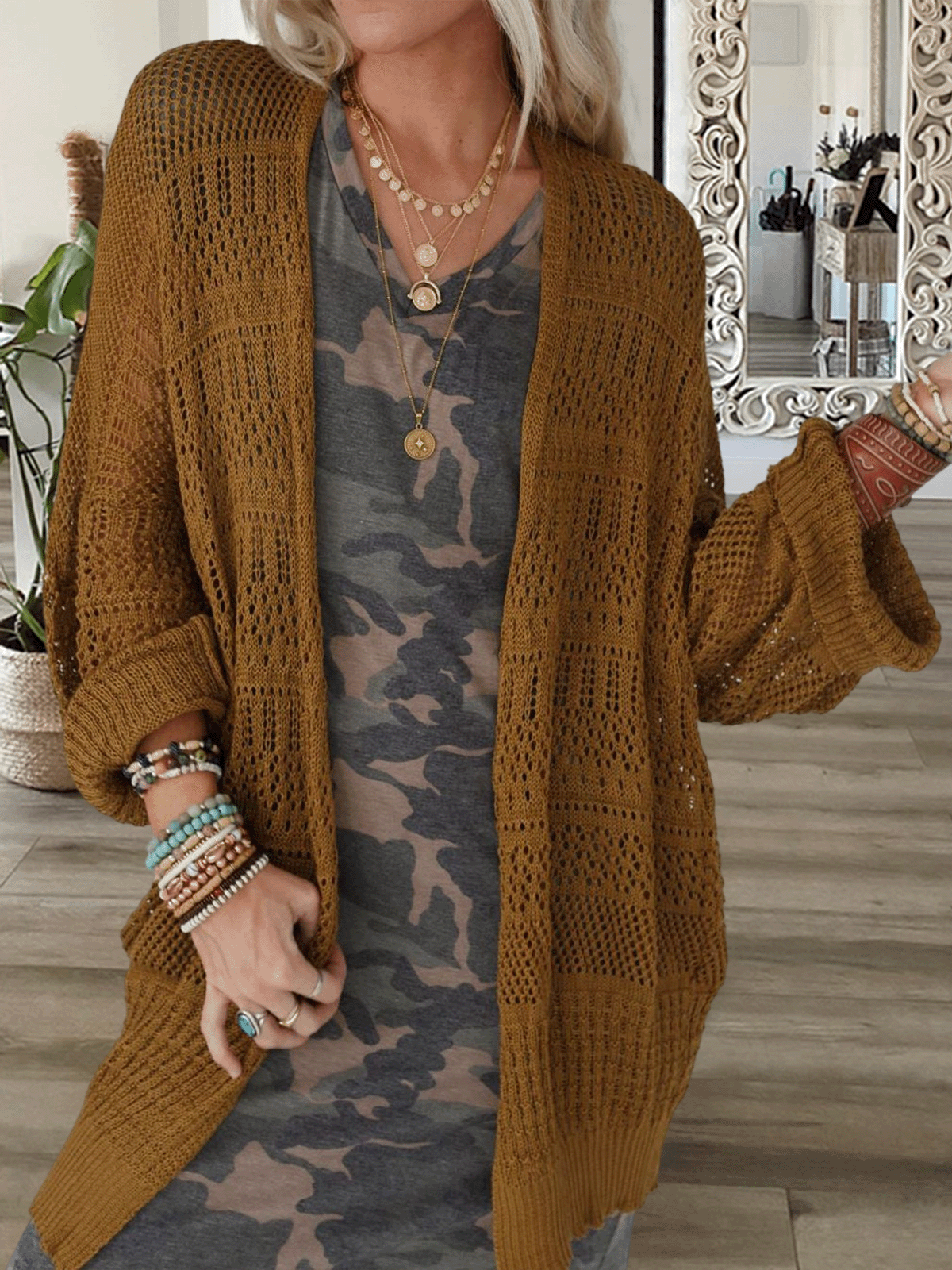 

Plain Casual Acrylic Others Sweater Coat, Coffee, Sweaters