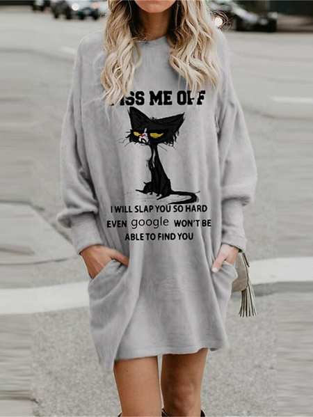 

Casual Text Letters Regular Fit Animal Dresses, Gray, Mini Dresses