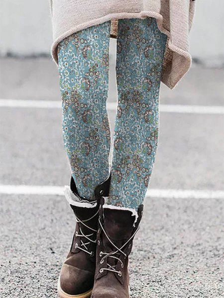 

Elastic Band Floral Casual Tight Leggings, Multicolor, Leggings
