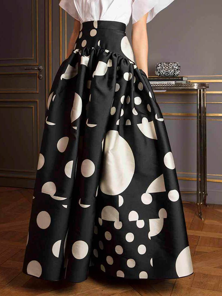 

Loose A-Line High Waist Polka Dots Polka Dots Skirt, Black, Skirts