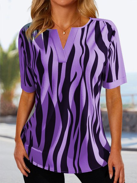 

JFN Notched Neck Striped Casual Loose Tunic Top, Purple, Shirts & Blouses