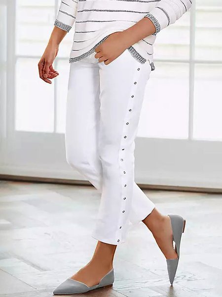 

Plain Loose Casual Pants, White, Pants