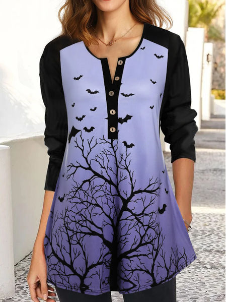 

Halloween Casual Crew Neck Regular Fit Plants Tops, Purple, Shirts & Blouses