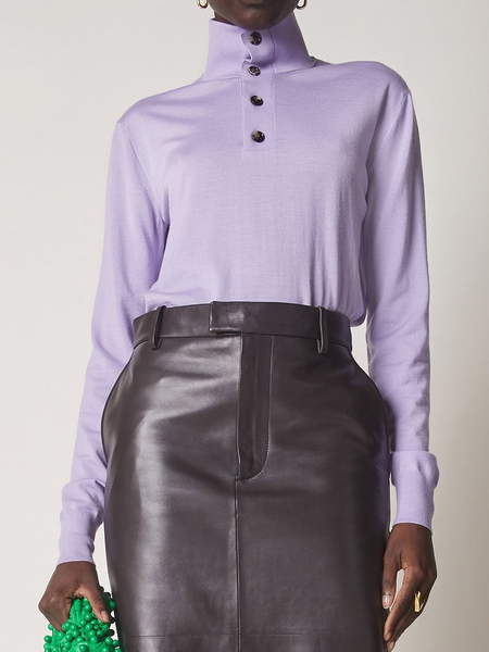 

High Elasticity H-Line Stand Collar Long sleeve Simple Sweater, Purple, Sweaters