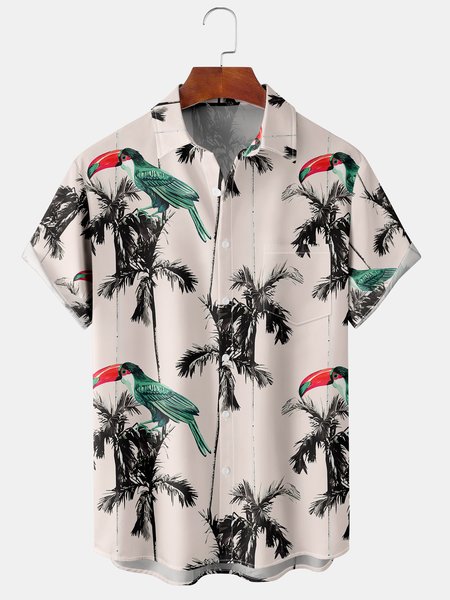 

Men's Coconut Tree Print Casual Breathable Hawaiian Short Sleeve Shirt, Apricot, Short Sleeve Shirts