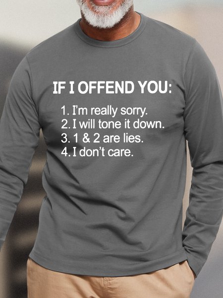

Mens If I Offend You Long Sleeve Cotton Casual T-Shirt, Gray, Long Sleeves