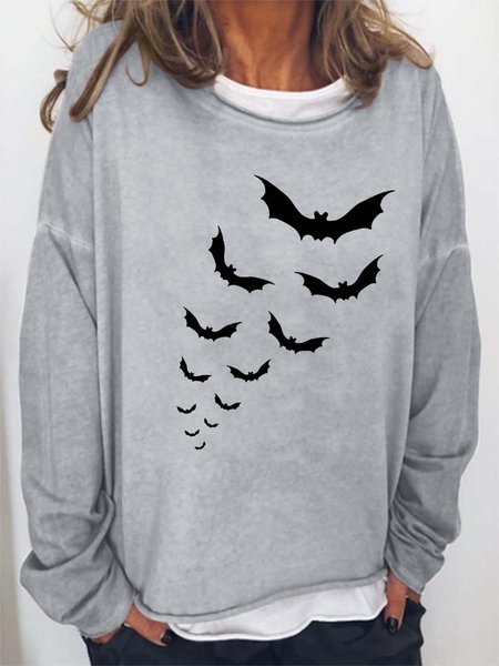

Women Bats Pattern Crew Neck Casual Halloween Sweatshirts, Light gray, Hoodies&Sweatshirts