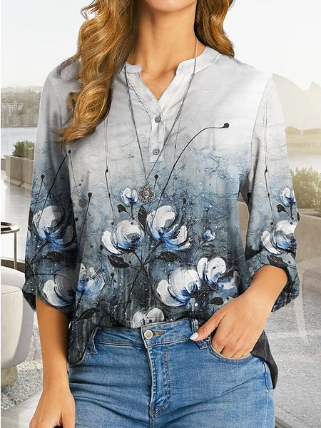 

Stand Collar Floral Regular Fit Tops, Multicolor, Shirts & Blouses