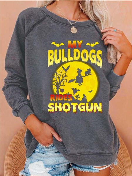 

Women Halloween Brooms Witch Dog Cotton Sweatshirts, Gray, Hoodies&Sweatshirts