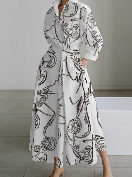 

Urban Shirt Collar Floral Printed Midi Dress, White, Midi Dresses