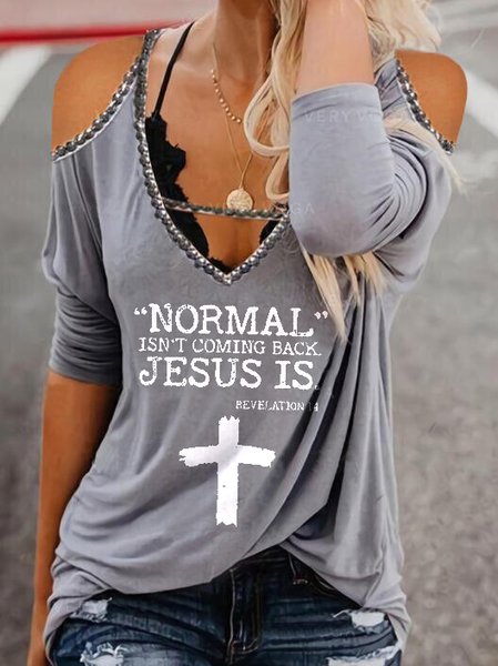 

V Neck Casual Tops, Gray, Shirts & Blouses