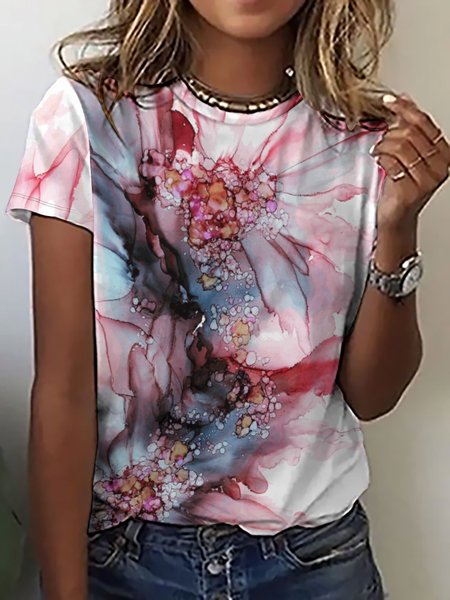 

Women Floral Texture Colorful Loose Floral T-Shirt, As picture, T-shirts