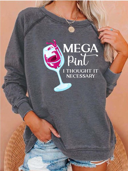 

Women Drink Wine Mega Letters Casual Sweatshirts, Gray, Hoodies&Sweatshirts