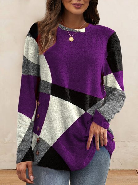 

Color Block Round Neck Shirts & Tops, Purple, Tops