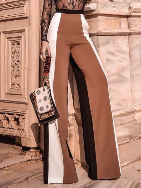 

Color Block Simple Autumn Zipper Regular Fit 1 * Pantskirt Long Regular Regular Size Fashion Pants for Women, Coffee, Pants