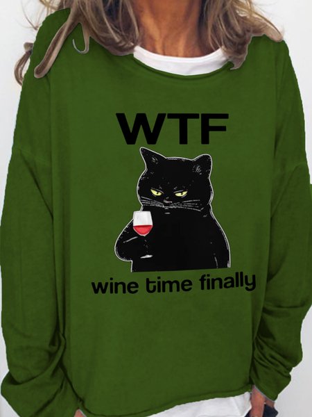 

Lilicloth X Kelly WTF Wine Time Finally Women's Cat Sweatshirt, Green, Hoodies&Sweatshirts