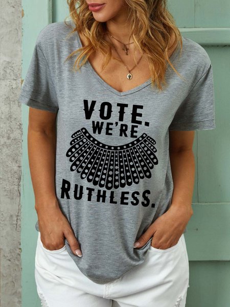 

Women Vote Ruthless Letters Cotton-Blend T-Shirt, Gray, T-shirts